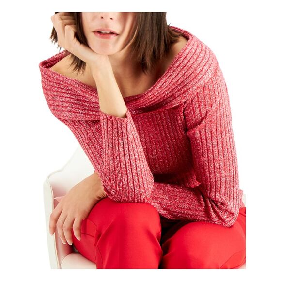 INC Womens Glitter Long Sleeve Off Shoulder Party Blouse - Picture 3 of 4